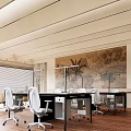 Modern Office Interior Featuring Tropical Plant Mural Wooden Floors And White Workstations