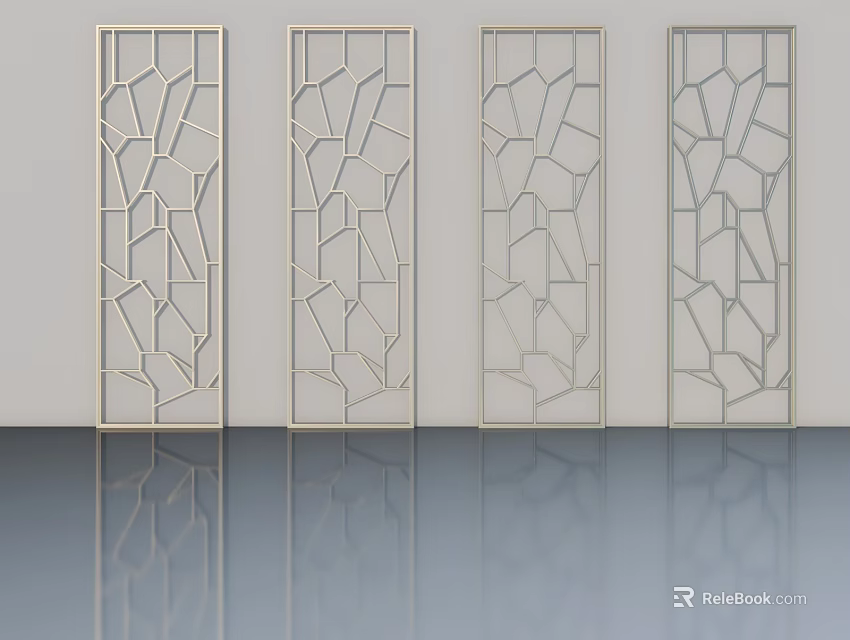 Modern Hinged Doors With Intricate Geometric Cutout Patterns And Sleek Frames 3d model 