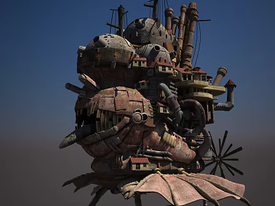 Vintage Mobile Fantasy Building with Intricate Mechanical Structure Multiple Towers and Pipes 3d model
