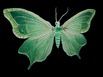 Emerald Green Butterfly Decorative Ornament With Intricate Wing Patterns And Central Gemstone Accent 3d model