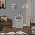 Modern Living Room With White Drawer Shelf Sofa Floor Lamp And Decorative Paintings