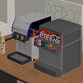 Modern Soda Dispenser Machines with Multiple Drink Options and Paper Cups on Wooden Countertop