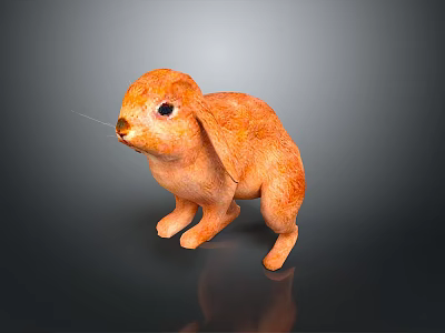 Orange Rabbit Figurine With Long Ears Standing On Dark Reflective Surface 3d model
