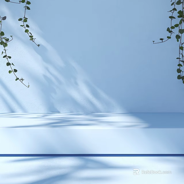 Light Blue Display Platform With Green Vines And Sunlight Shadow For Product Showcase 3d model 