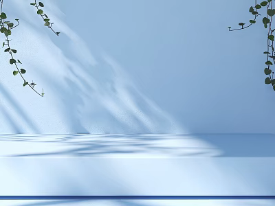 Light Blue Display Platform With Green Vines And Sunlight Shadow For Product Showcase 3d model