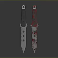 Two Tactical Knives With Dark And Red Handles Blood Stained Design Sharp Blades