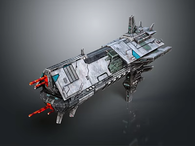 Advanced Futuristic Interstellar Spaceship With Detailed Metallic Design And Red Thrusters 3d model