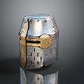 Medieval Weapon Helmet With Silver And Gold Metal Rivets And Grill Design