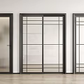 Modern Black Frame Sliding Doors With Ribbed Glass And Grid Pattern Design