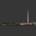 Cartoon Urban Scene With Gray Buildings Red Dome Chimney And Green Trees
