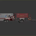 Red and White Ambulance and Fire Truck with Emergency Gear and Medical Symbols