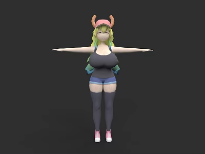 Woman With Blonde Hair Horns Black Top Blue Shorts Gray Socks Pink Shoes Outstretched Arms 3d model