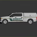 White Sheriff Pickup Truck With Roof Mounted Lights And Green Stripes