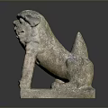 Traditional Stone Lion Statue With Ancient Carved Details Standing On Square Base