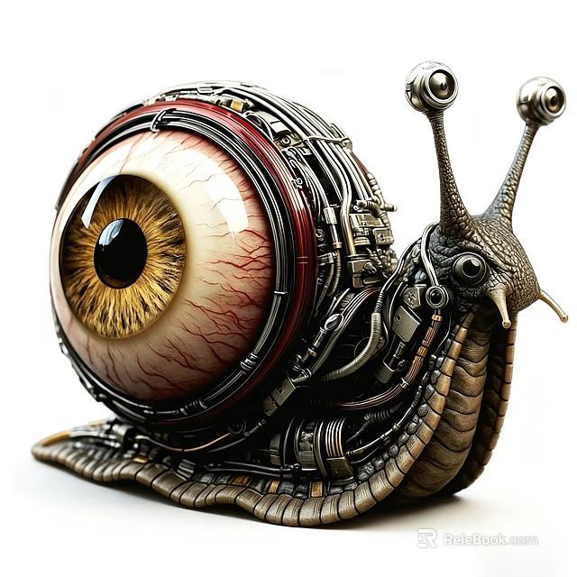Mechanical Style Snail Shaped Ornament Decor Set With Eyeball Shell And Metal Gears 3d model 