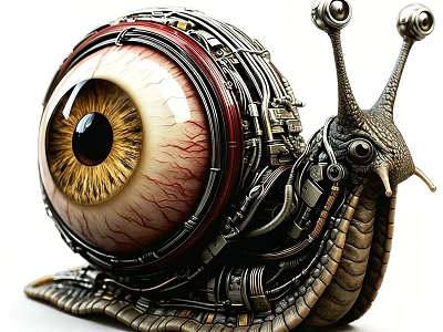 Mechanical Style Snail Shaped Ornament Decor Set With Eyeball Shell And Metal Gears 3d model