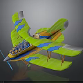 Space Themed Biplane Model With Green Yellow Blue Design And Propeller Cockpit
