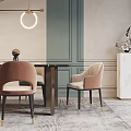 Modern Dining Table Set With Upholstered Chairs Pendant Light Green Plant And Wall Decor