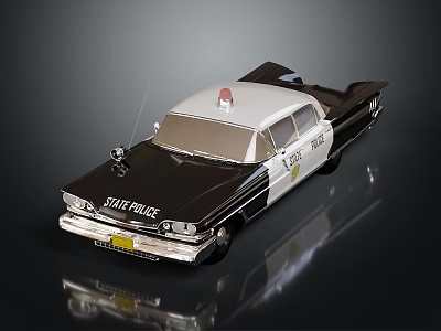 Vintage State Police Car With Black And White Design And Roof Light 3d model