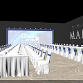 Elegant Stage Design With Laser Lighting Large Backdrop Screen And Dining Tables 3d model