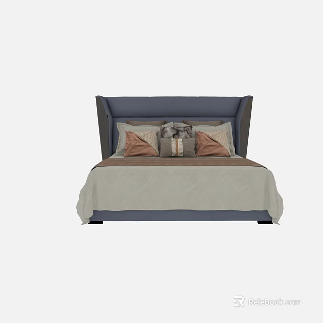 Stylish Double Bed With Gray Headboard Light Colored Bedding And Decorative Pillows 3d model