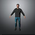 Men's Black Leather Jacket With Distressed Denim Jeans Casual Daily Outfit Look