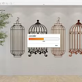 Colorful Birdcage Shaped Metal Wall Decor Hanging On White Wall With Decorative Design