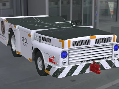 White Utility Vehicle With Green Roof Yellow Stripes Blue Headlights GPX Logo And Towing Hook 3d model