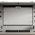 Professional Projection Monitoring Setup With Projector Screen And Surveillance Cameras