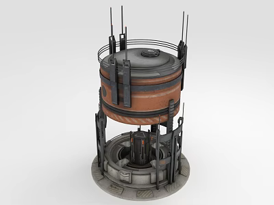 Industrial Equipment Featuring Cylindrical Body Metal Support Frames Top Components And Platform Structure 3d model