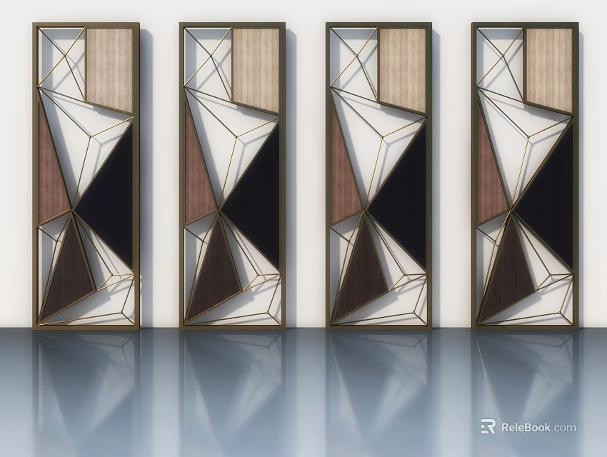Modern Geometric Hinged Doors With Wooden Frames And Brown Black White Patterns 3d model