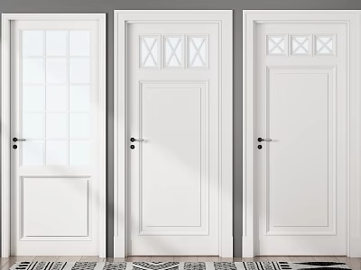 White Hinged Doors With Different Glass Panel Designs For Modern Home 3d model