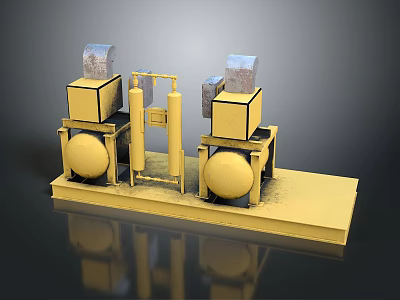 Yellow Industrial Equipment With Cabinets Circular Tanks And Connecting Pipes On Platform 3d model