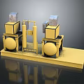 Yellow Industrial Equipment With Cabinets Circular Tanks And Connecting Pipes On Platform