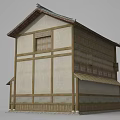 Ancient Traditional Two Story Wooden Building With Tile Roof And Overhanging Eaves