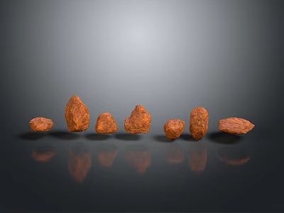 Natural Brown Textured Stones Arranged on Black Background with Reflections 3d model