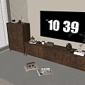 Modern Wooden TV Stand With TV Chest Of Drawers Decorative Items And Rug