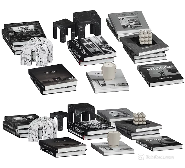 Stylish Books Magazines Display With Decorative Items 3d model 