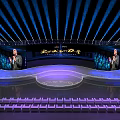 Vibrant Stage Setup With Host Blue Lighting Background Screen And Audience Seats 3d model