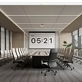 Modern Conference Room Interior Design With Long Table Office Chairs And Digital Clock 3d model