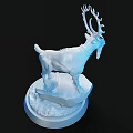 Detailed White Goat Sculpture Carving With Large Antlers On Rock Base