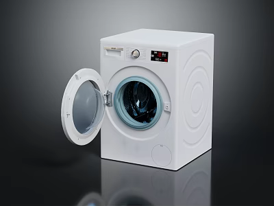 White Modern Front Load Washing Machine With Open Door And Clear Drum 3d model