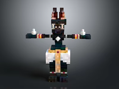 Minecraft Pixelated Horned Creature Character With White Candle And Golden Decorations 3d model