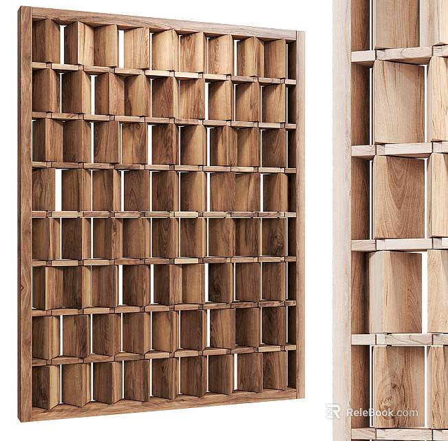 Wooden Room Divider With Modern Grid Design For Interior Space Separation 3d model 