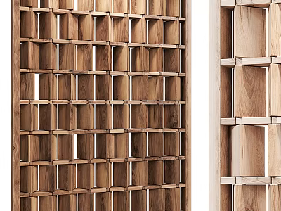 Wooden Room Divider With Modern Grid Design For Interior Space Separation 3d model