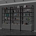 Modern Storage Shelf With Black Frame White Marble Cabinet Doors And Skincare Products On Layers