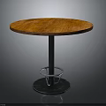 Circular Wooden Top Table With Metal Legs And Marble Base Design