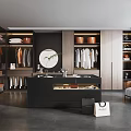 Modern Walk in Closet Design With Hanging Clothes Storage Baskets Central Counter Mirror Bags Shoes