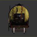 Yellow Rusty Functional Tanker Wagon With Ladder On Railway Track And Metal Wheels