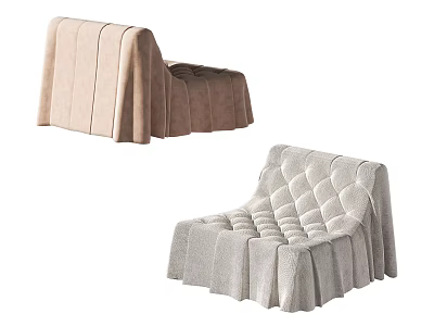 Soft Upholstered Armchairs Featuring Tufted Design and Skirted Bases in Neutral Tones 3d model